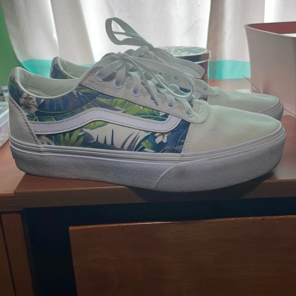 Vans Ward Lo Platform Sneaker Women's Size 9 Tropical Floral Palm Leaves - Picture 2 of 4